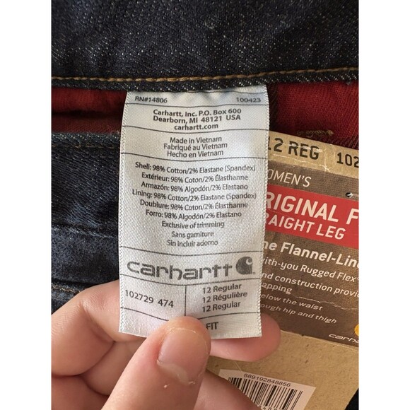 Carhartt Flannel Lined Jeans Women 12 Reg Original Fit Straight Leg Blue Denim - Picture 7 of 7